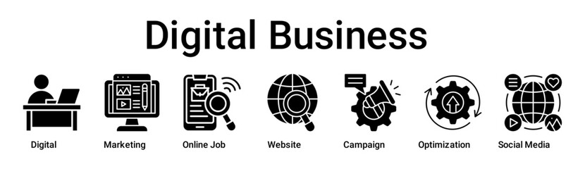 Digital Business banner web icon vector illustration concept for business with icon of Digital, Marketing, Online Job, Website, Campaign, Optimization, Social .