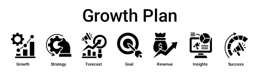 Growth Plan banner web icon vector illustration concept for business with icon of Growth, Strategy, Forecast, Goal, Revenue, Insights.