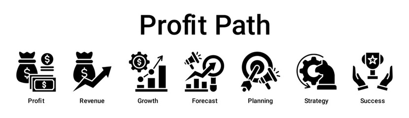 Profit Path banner web icon vector illustration concept for business with icon of Profit, Revenue, Growth, Forecast, Planning, Strategy.
