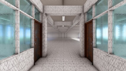 Liminal Space White Tile Room – 3D Render