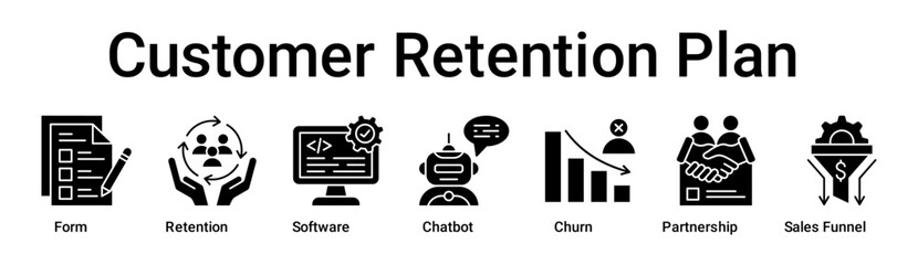 Customer Retention Plan banner web icon vector illustration concept for business with icon of Form, Retention, Software, Chatbot, Churn, Partnership, Sales .