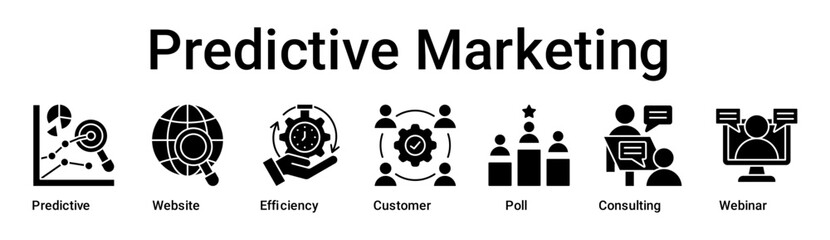 Predictive Marketing banner web icon vector illustration concept for business with icon of Predictive, Website, Efficiency, Customer, Poll, Consulting.
