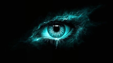  "Electric Gaze" - Intense Eye Surrounded by Luminous Teal Energy and Lightning Bolts