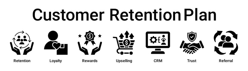 Customer Retention Plan banner web icon vector illustration concept for business with icon of Retention, Loyalty, Rewards, Upselling, CRM, Trust.