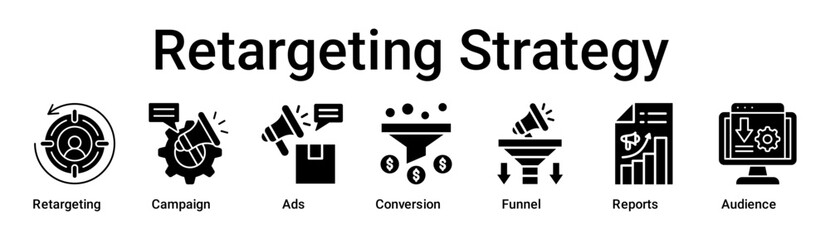 Retargeting Strategy banner web icon vector illustration concept for business with icon of Retargeting, Campaign, Ads, Conversion, Funnel, Reports.