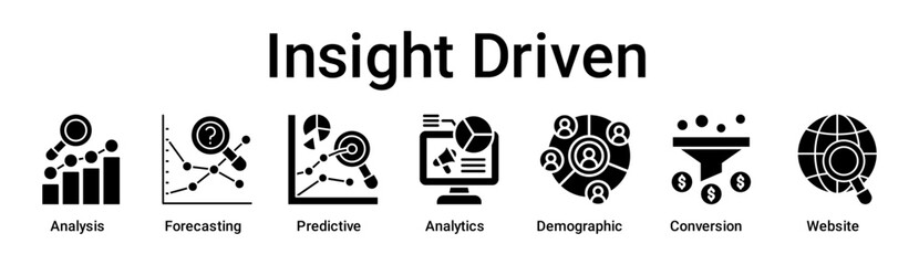 Insight Driven banner web icon vector illustration concept for business with icon of Analysis, Forecasting, Predictive, Analytics, Demographic, Conversion.