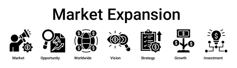 Obraz premium Market Expansion banner web icon vector illustration concept for business with icon of Market, Opportunity, Worldwide, Vision, Strategy, Growth.