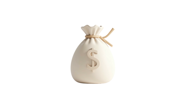 3D illustration of a cream-colored money bag with a dollar symbol
