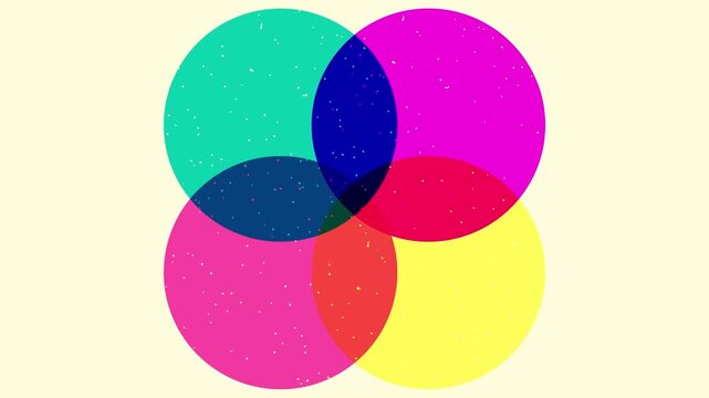 A vibrant Risograph halftone icon accompanied by a speech bubble, featuring animated geometric shapes. This dynamic element is showcased in a contemporary Risograph design video.