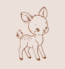 Baby Deer Vector Hand Drawn kids print Illustration