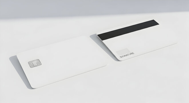 Modern white credit cards with chip and magnetic stripe ready for financial transactions and secure payments