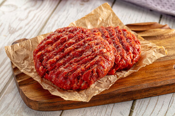 Raw uncoocked red beef round cutlet