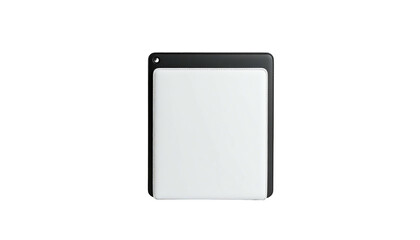 A minimalist rendering of a tablet with a glossy black frame and a bright screen