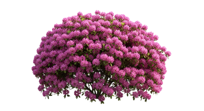 Pink rhododendron bush on transparent background