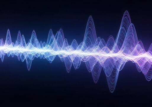 Vibrant abstract sound wave visualization with electric blue and purple hues