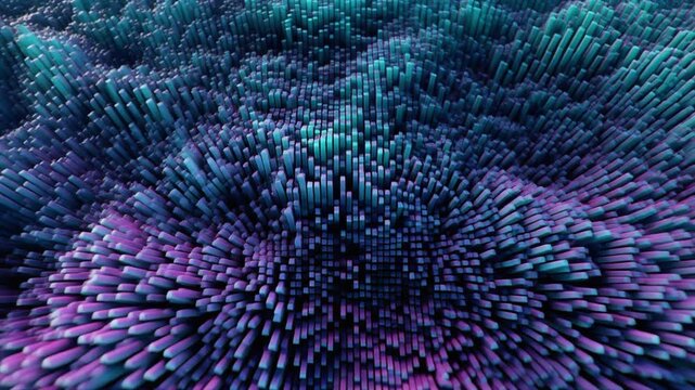 Abstract wave of cyan and magenta digital pillars creating flowing dynamic visualization background loop animation suitable for modern tech clips.