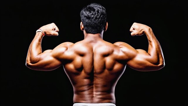 Muscular Bodybuilder Showing Strong Back and Arm Muscles