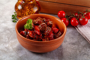 Roasted beef meat with vegetables