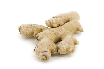 Fototapeta premium Fresh ginger arranged on smooth white background.