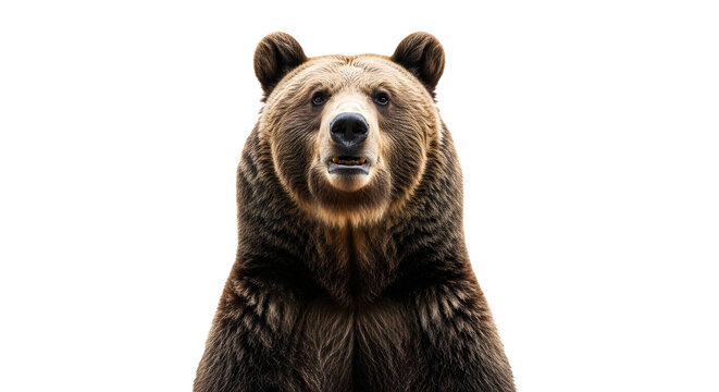 A brown bear looking forward on transparent background