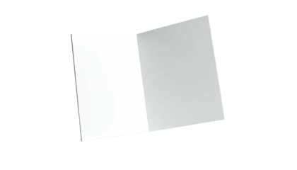 An open, unfolded white card floats against a black background