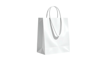 A white, rectangular shopping bag, lit from the side with shadows on a black background