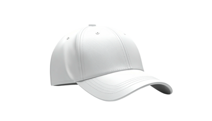 A 3D rendered, crisp white baseball cap against a black background