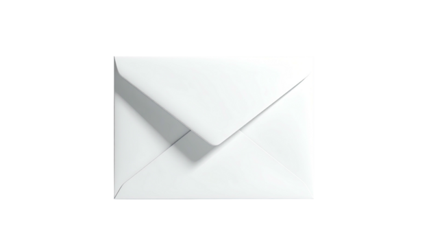 A crisp, white, closed envelope casting a soft shadow against a black background