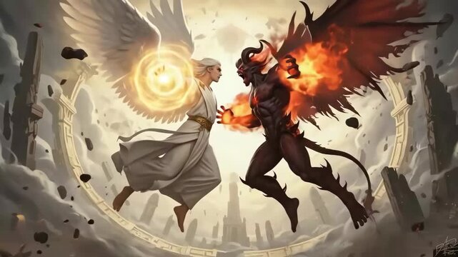 Angelic and demonic clash in a dramatic illustration