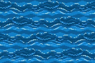 Seamless blue pixel background with sea.
