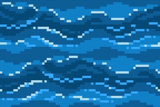 Seamless pixel background with sea. 