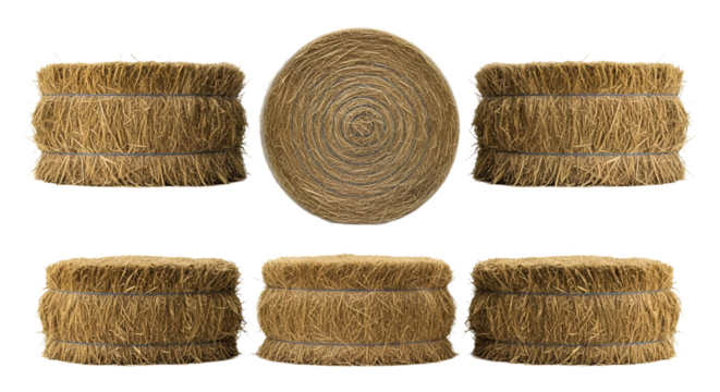 Arrangement of hay bales on a plain background on transparent background