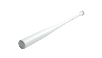 A glossy white baseball bat isolated against a stark black background