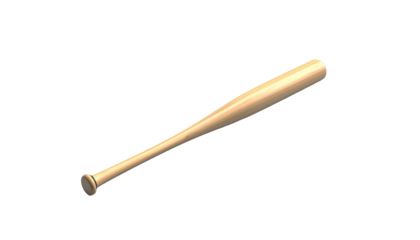 A wooden baseball bat, angled and isolated against a stark black background
