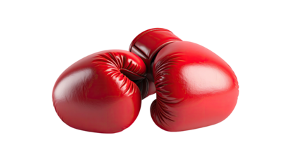 Pair of bright red boxing gloves on a black background, realistic and detailed