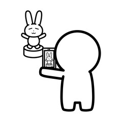 ぬいぐるみをスマートフォンで撮影する人物　イラスト