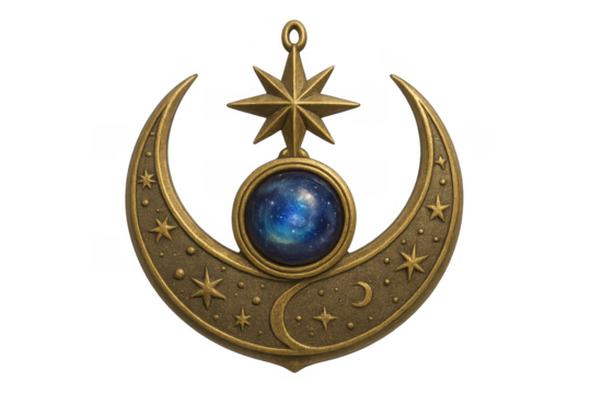 Celestial pendant with galaxy orb and crescent moon