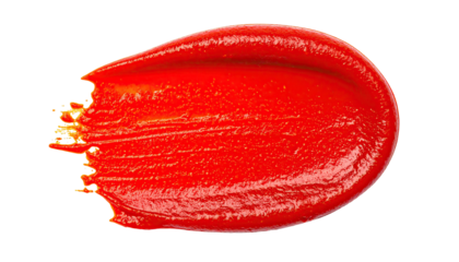 Isolated oval stroke of bright red, textured, viscous substance against black