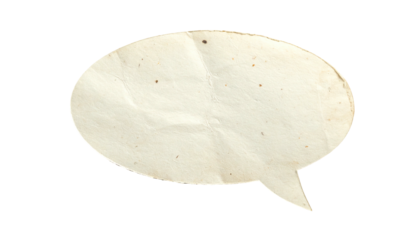 Vintage paper speech bubble isolated against black; aged, textured appearance