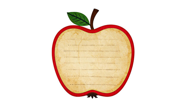 A sliced apple-shaped note, red edge, paper texture, with lines for writing