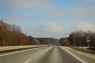 Fototapeta premium Cars on the highway, traffic jam on the highway, roadworks on the highway