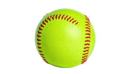 Bright yellow ball with red stitching isolated against a stark black background