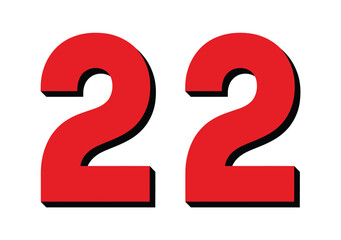 Fototapeta premium Bold red number twenty-two displayed prominently on a clean white background, suggesting a count or a specific value.