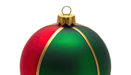 Close-up of a colorful divided Christmas ornament with gold cap