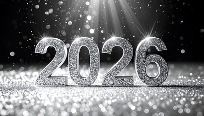 Sparkling 2026 New Year's Greeting with Glitter and Light Rays.