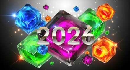 Colorful glowing cubes with future year celebration design