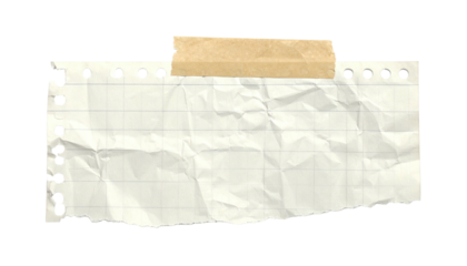 Torn, crumpled graph paper taped to a dark background. Crumples visible