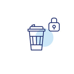 Coffee cup and lock. Cafe loyalty program, employee only. Pixel perfect, editable stroke vector icon