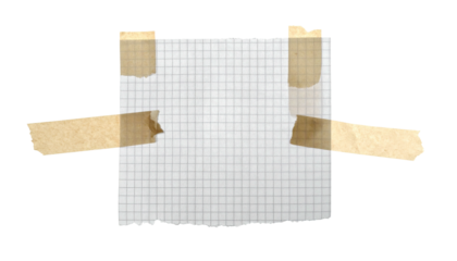 Square grid paper, taped to an unseen surface, with torn edges, on black