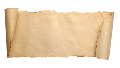 Aged parchment scroll with burnt edges, suitable for historical document rendering